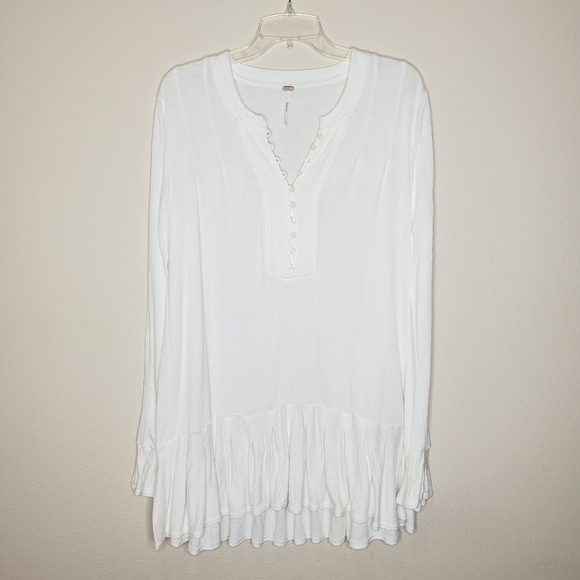 Free People Your Girl White Button Front Ruffle Peplum Tunic Dress - Picture 4 of 10